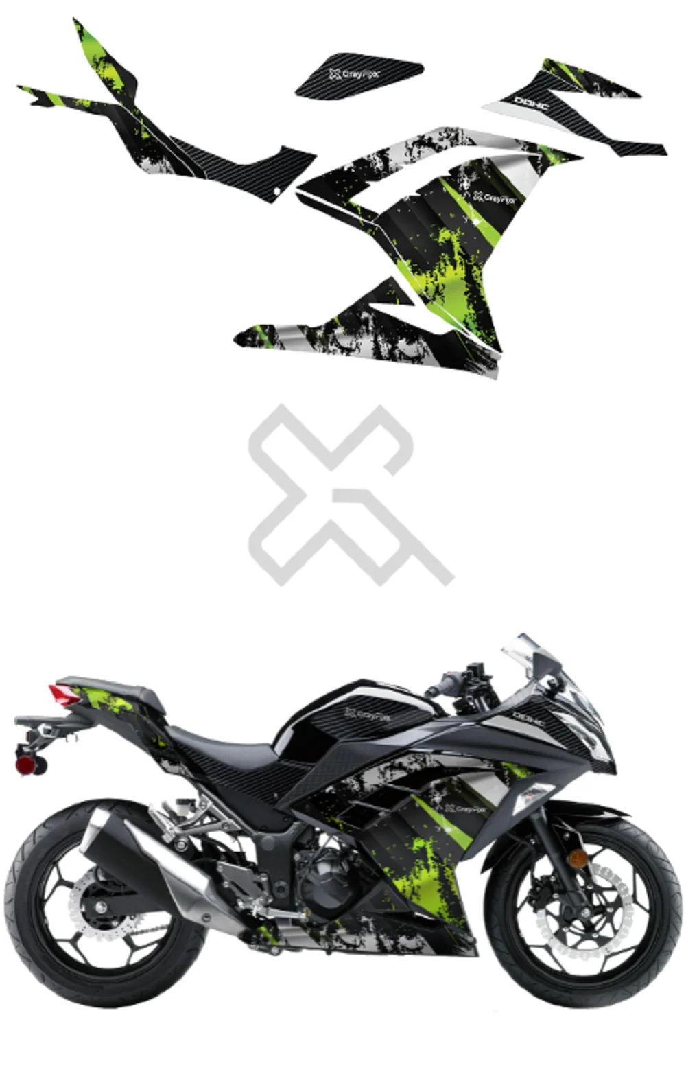 Vortex Edition Lemon Green Full Body Sticker Compatible with Ninja 300 | Made In Premium Matte With FPF(Fade Protection Film), Water Proof, Precut Sticker, Pack Of 1 Compatible with Both Side